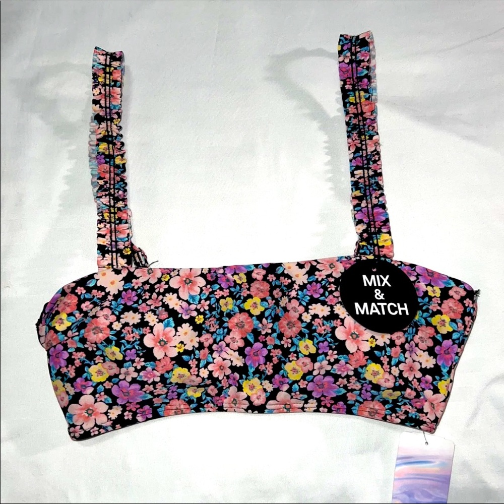 Forever 21 Floral Print Black Swimsuit Bikini Top